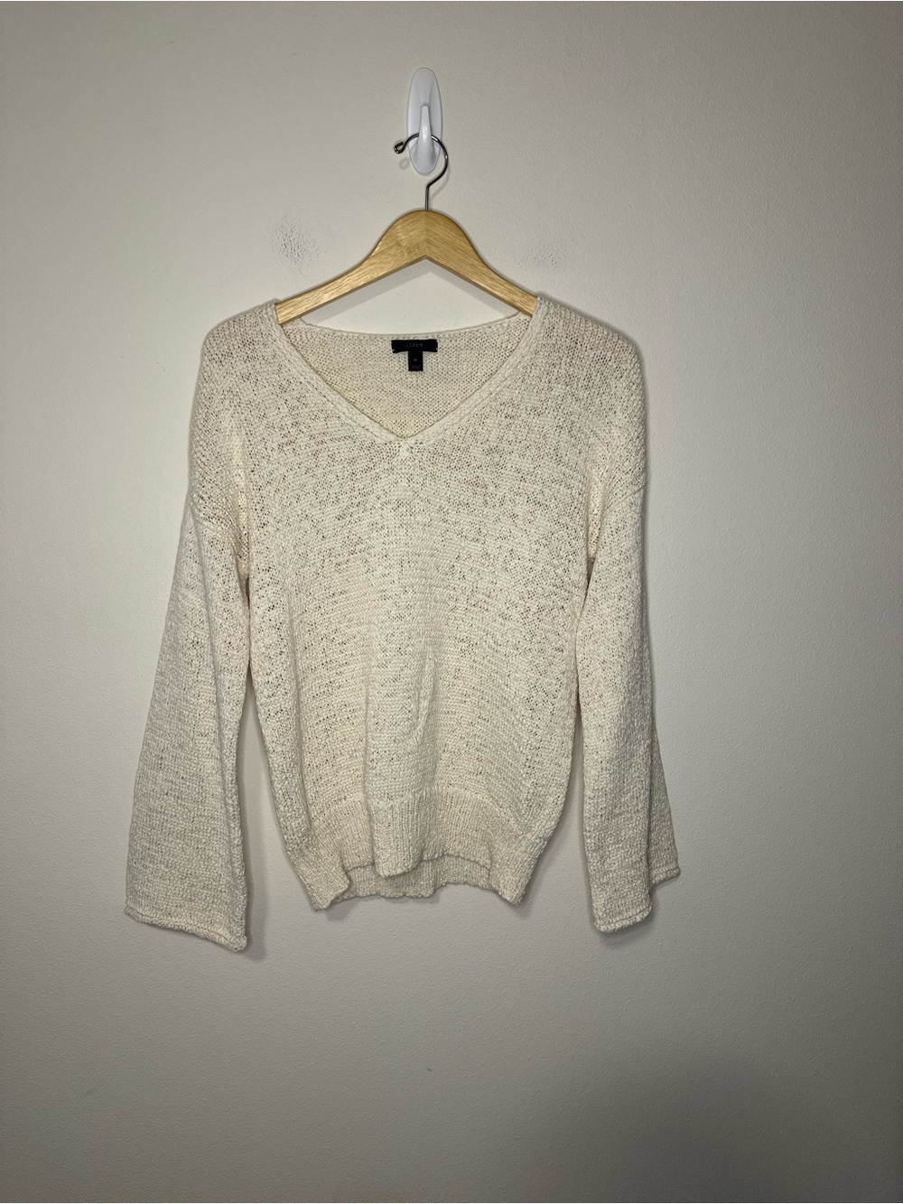 J. Crew Women's Flared Sleeve Swing Sweater ivory champagne size M H7152 cotton